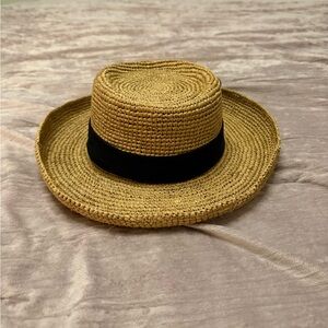 Stylish Tan Straw Hat with Black Band
